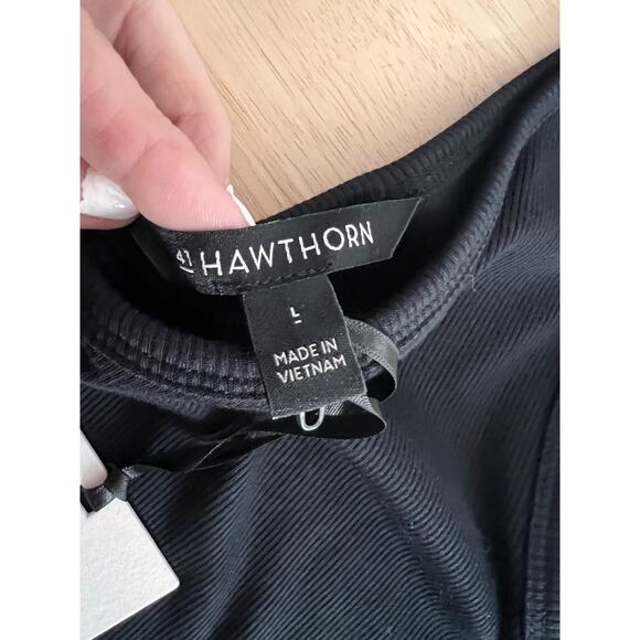 NWT 41 Hawthorn One Shoulder Fitted Ribbed Bodycon Midi Dress Black Women's L - Picture 5 of 7